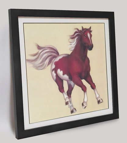 Hand-painted Ferghana Horse Artwork – Fine Brush Technique, Premium MATT Paper, Natural Wood Frame, Multiple Sizes & Colors