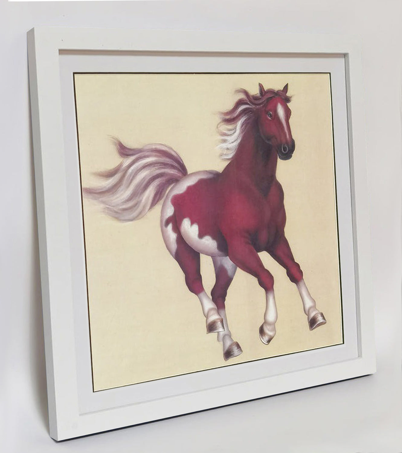 Hand-painted Ferghana Horse Artwork – Fine Brush Technique, Premium MATT Paper, Natural Wood Frame, Multiple Sizes & Colors