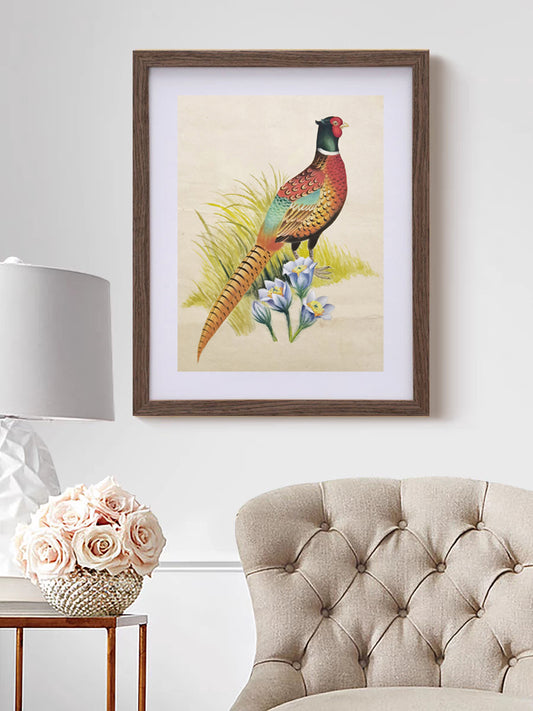 Ring-necked pheasant State Bird Handmade Art Printing South Dakota Pasque with Wood Frame