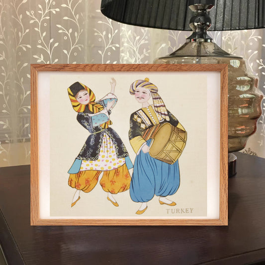 Turkey Folk Costume Handmade Art Print with Wooden Frame