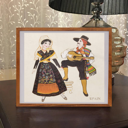 Spain Folk Costume Handmade Art Print with Wooden Frame