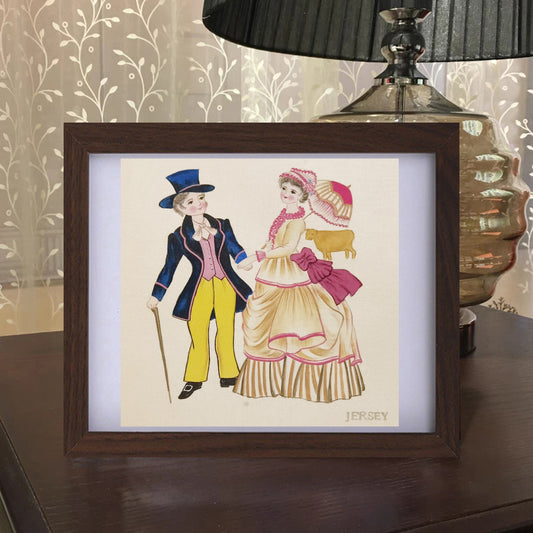 Jersey Folk Costume Handmade Art Print with Wooden Frame