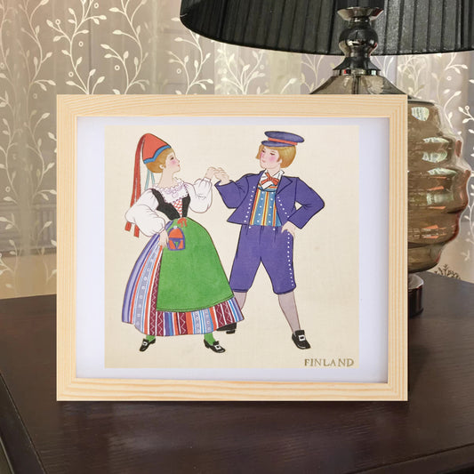 Finland Folk Costume Handmade Art Print with Wooden Frame