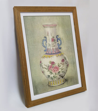 Hand-painted Famille Rose Porcelain Vase Artwork – Fine Brush Technique, Premium MATT Paper, Natural Wood Frame, Multiple Sizes & Colors