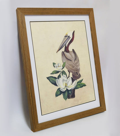 Louisiana Brown Pelican Hand-painted Art Print - Premium MATT Paper, Natural Wood Frame, Wall &amp; Tabletop Décor, Multiple Sizes & Colors