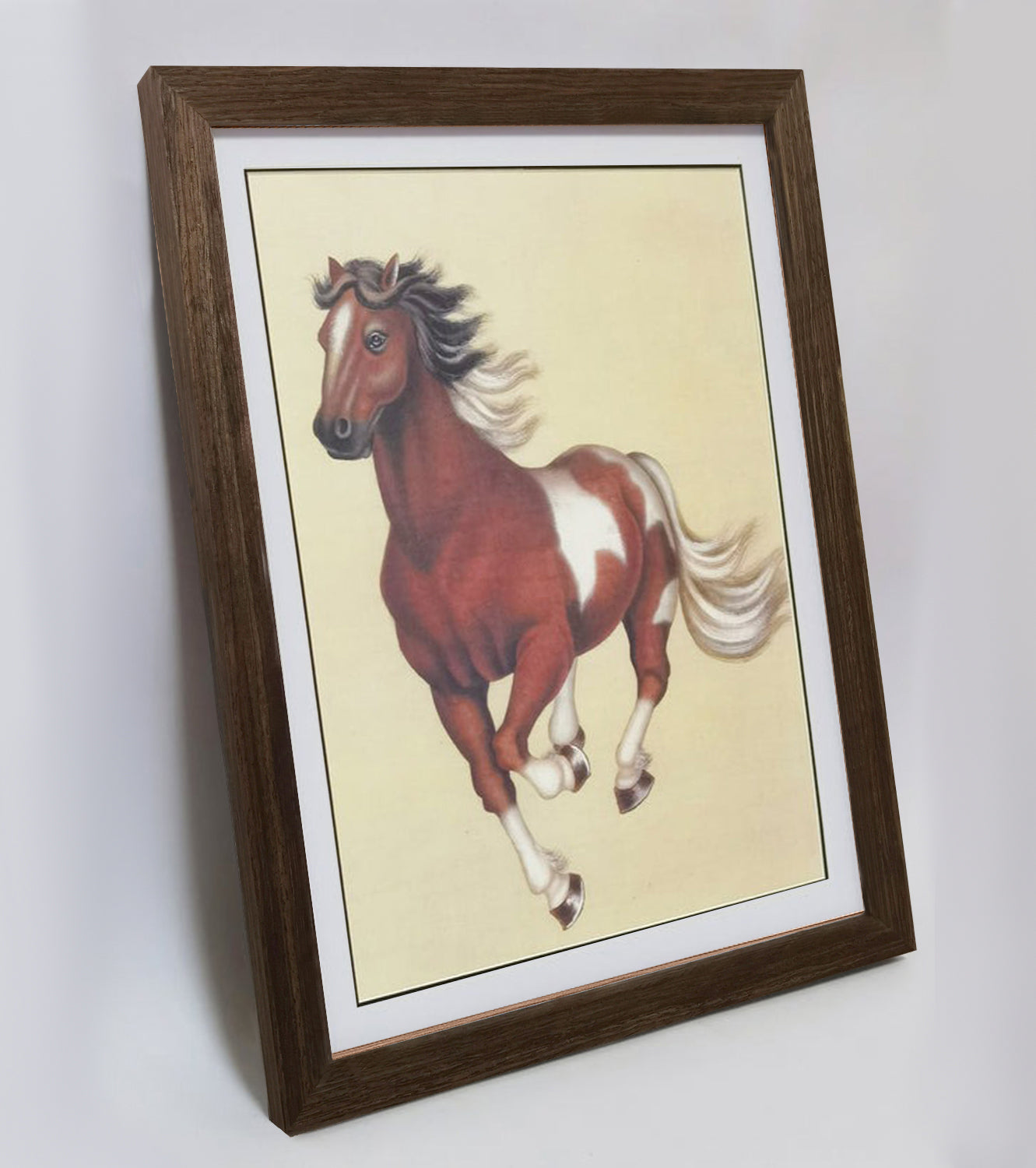 Hand-painted Clydesdale Horse Artwork – Fine Brush Technique, Premium MATT Paper, Natural Wood Frame, Multiple Sizes & Colors